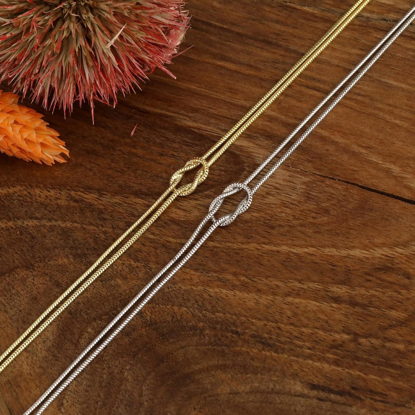 Matching Bracelets for Couples，Dainty Gold Love Knot Bracelet 14K Gold Plated Herringbone Chain Bracelet Relationship Jewelry Gifts for Best Friend