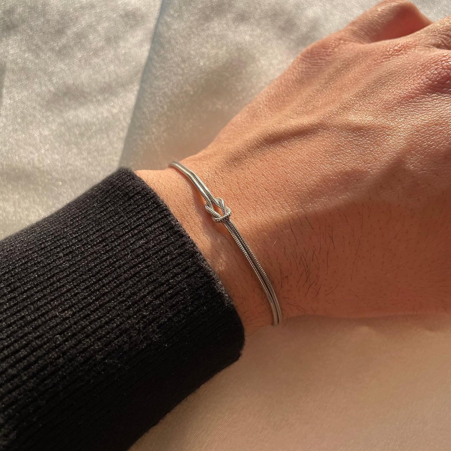Matching Bracelets for Couples，Dainty Gold Love Knot Bracelet 14K Gold Plated Herringbone Chain Bracelet Relationship Jewelry Gifts for Best Friend